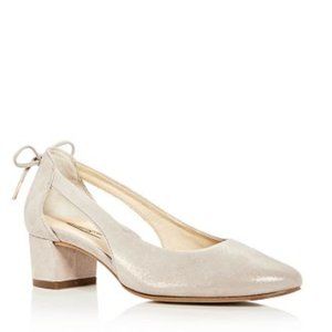PAUL GREEN Women's Paulina Nubuck Leather d'Orsay Block Heel Pumps Silver Size 1